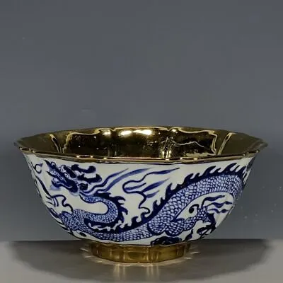 Buy Ming Dynasty Xuande Blue And White Porcelain Gilt Dragon Pattern Bowl • 298£