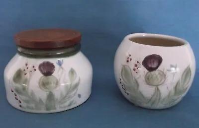 Buy Buchan Thistle Stoneware Pottery Scotland Lidded Pot & Open Trinket Bowl Pot • 24.99£