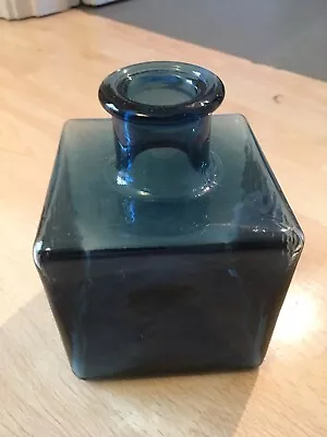Buy Vintage Retro Scandinavian Square Cuboid Texture Ochre Blue Art Glass Vase • 17£