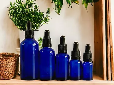 Buy Blue Glass Bottles 10ml-100ml W/ Pipette, Nasal Spray, Atomizers, Aluminum Lid • 15.05£