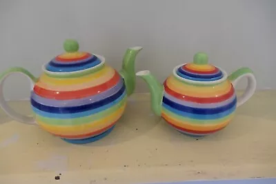 Buy Windhorse Rainbow Banding Pattern Pottery 14.5 Cm + 12 Cm High Teapots With Lids • 34£