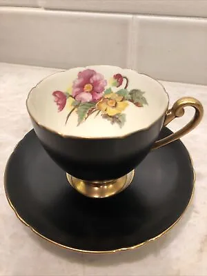 Buy Shelley England Rose Chintz Tapestry Black And Gold Cup And Saucer Set Rare • 95.87£