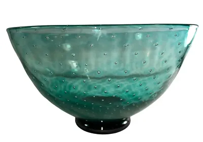 Buy Anna Ehrner For Kosta Boda Bowl Controlled Bubbles  Green W/ Black Pedestal Base • 226.66£