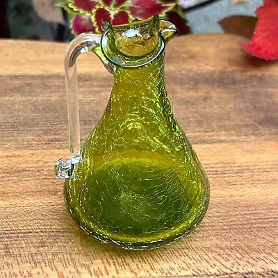 Buy Vintage Blenko Olive Green Crackle Glass Pitcher Vase • 26.46£