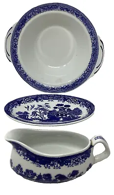 Buy Wood & Sons Woods Ware WILLOW Pottery Gravy Boat Under Plate & Serving Dish • 7.99£