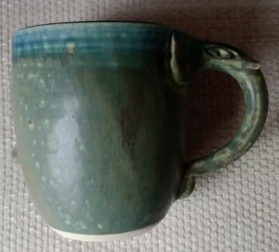 Buy Studio Art Pottery Stoneware Mug Applied Elephant Handle Green And Blue. • 15£