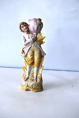 Buy Vintage Bisque German Porcelain Figurine Statue Boy Holding Flower As Vase Old K • 74.87£