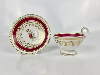 Buy Ridgway Floral-painted & Gadroon-edged Tea Cup And Saucer. Pattern 2/1580 C1825 • 55£