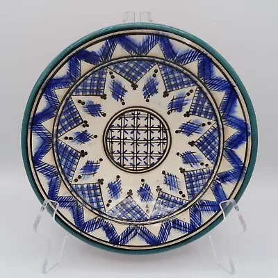 Buy Moroccan Art Pottery Bowl SAFI Redware Blue Wall Plate Hand Painted Signed 9” • 26.56£