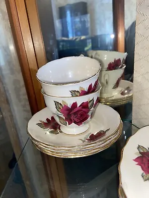 Buy Vintage Royal Vale Pretty Red Roses Bone China Teacup Saucer Plate Trio. • 15£