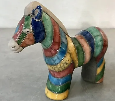 Buy Raku Horse Art Pottery, VGC, Handcrafted, Vivid Colors, South Africa- 7.75” Tall • 47.42£