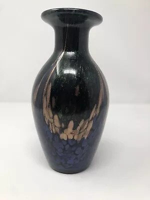 Buy Vintage Dale Tiffany Black Amethyst Green Aventurine Art Glass Vase Mardi Gras • 58£