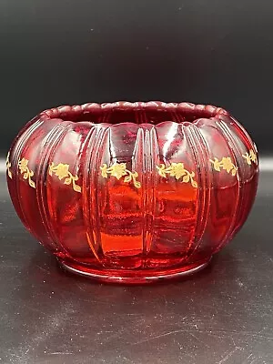 Buy FENTON ART GLASS ROSE BOWL With GOLD FLORAL BAND ~GLOWS~ • 38.38£