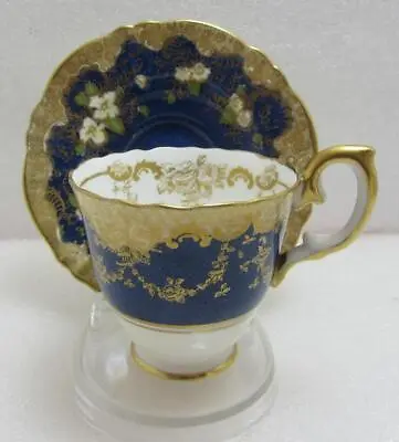 Buy Crown Staffordshire Cobalt Blue Heavily Gilded A13044 Pattern Cup & Saucer • 29.99£