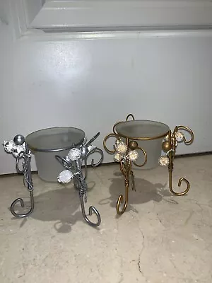 Buy Candle Holder X2 Christmas Gold Silver Colour Clear  French Home Decor Ornament • 3.99£