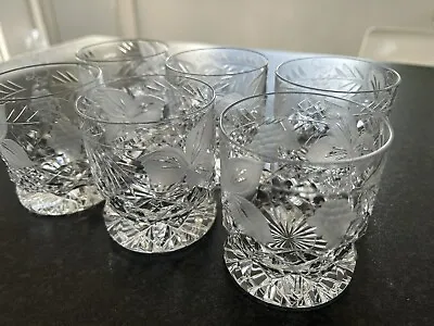 Buy BRIERLEY HILL WHISKY CRYSTAL ENGRAVED GRAPEVINE CUT X6 • 75£