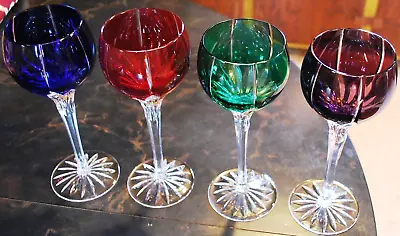 Buy Set 4 AJKA Castile Albinka MULTI COLORED Cut Crystal Wine Goblets Glasses 8 1/4  • 198.27£