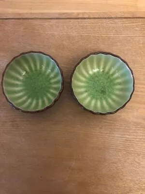 Buy A Pair Of Small Pier1imports Dip Bowls. Earthenware Green Fused Crackle Glass. • 10£