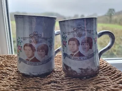 Buy Vintage Ewenny Welsh Studio Pottery Mugs X2 Royal Wedding Charles & Diana • 30£