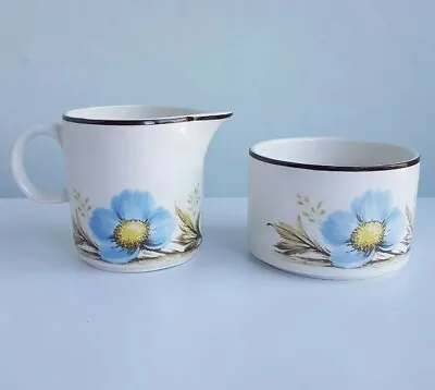 Buy Barratts Of Staffordshire Floral Design Milk Jug, Sugar Bowl Blue Flower Vintage • 14£