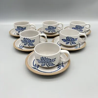 Buy Midwinter Stoneware England Blue Floral Cups Saucers 12pcs Tea Coffee Mugs EUC • 33.56£