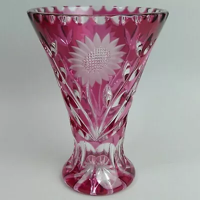 Buy Fine Bohemian Cranberry Flashed & Cut Crystal Vase • 59£