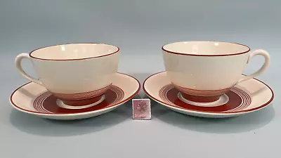 Buy Mid Century Grays Pottery Handpainted Banded Cups And Saucers X 2 Vintage 50's • 19.99£