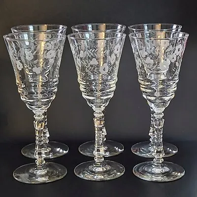 Buy Rock Sharpe Goblets Hand Cut Water Glasses Set Of 6 Stem 3005-14 7⅞ H 1930s 40s • 57.53£