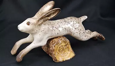 Buy Winstanley Size 5 Pottery Hare Jumping Over Log Cathedral Glass Eyes New Signed • 85£