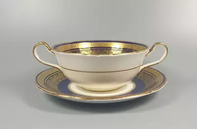 Buy Aynsley Simcoe Cobalt Blue 7410 Scalloped Edge Cream Soup Coupe / Cup And Saucer • 49.99£