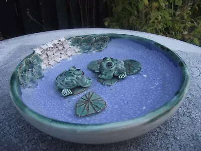 Buy Hand Crafted Studio Art Pottery Quirky Frogs In Water Lily Pond Dish • 17.02£