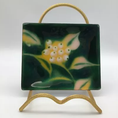 Buy Ando Cloisonne Ware Tray 4.75 Inches Black With Yellow Flowers Original Sticker • 61.50£