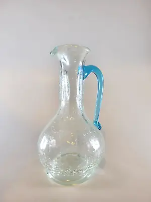 Buy Vintage Crackle Glass Pitcher, Clear And Blue, Mini 4.25”, Hand Blown • 10.42£