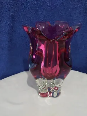 Buy Vintage Chribska Sklarna Cranberry Pink Glass Vase By Josef Hospodka • 30£