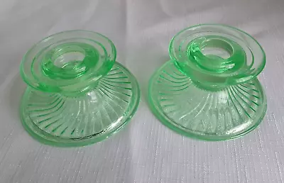 Buy Vintage Pair Green Swirl Depression Glass Candle Holders 4  X 2  • 14.48£