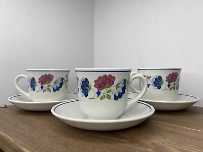 Buy Medium Size Ceramic BHS Priory Tableware Floral Coffee Cup And Saucer Set Of 4 • 13.50£