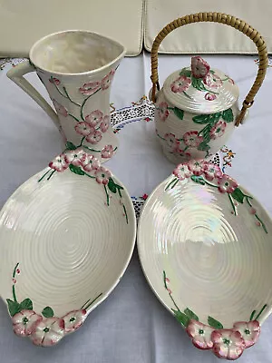 Buy Classic Maling Pink Blossom Ware 2 Dishes, Vase And Biscuit Barrel • 29£
