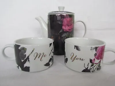 Buy NEXT Stacking Ceramic Teapot Tea Cups For Two Set Pink Botanical Floral Flowers • 14.99£