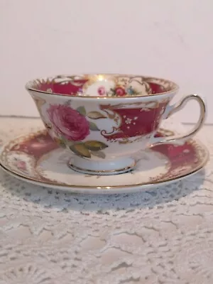 Buy Duchess Bone China Cup And Saucer Dark Pink Roses. • 15£