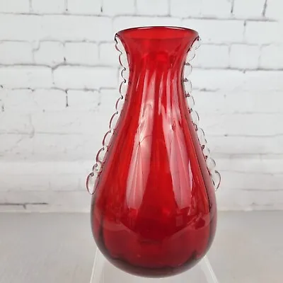 Buy Vintage Whitefriars Ruby Red Glass Vase Pattern 9420 Mid Century Art Glass Retro • 16.99£