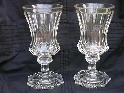 Buy Pair Of Antique Victorian Bohemian Moser French Glass Glasses With Monogram • 25£