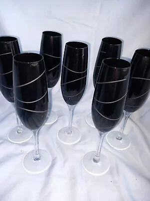 Buy 8 X Royal Doulton Crystal Cut Glass Black Champagne Flutes Glasses - 24cm Tall • 56.50£