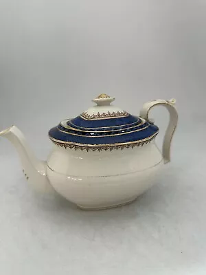 Buy Vintage Booths Silicon China Blue/White/Gold Teapot 22cm Wide VGC (AN_7161) • 6.99£