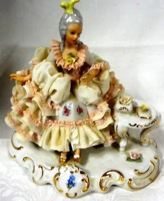 Buy C1950's GERMAN Collectible DRESDEN LADY At DRESSING TABLE By SANDIZELL PORCELAIN • 139.75£