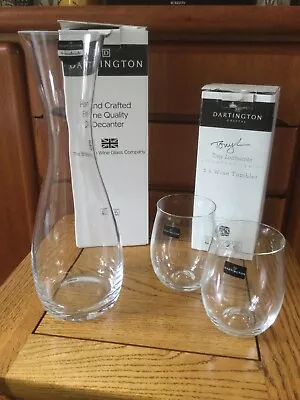 Buy Dartington Crystal Hand Crafted Carafe & Set Of 2 Wine Tumblers Boxed • 19.95£