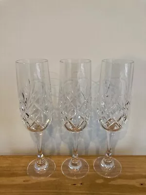 Buy 3x Vintage Cut Glass Champagne Flutes 21cm Tall, Excellent Condition  • 7.99£