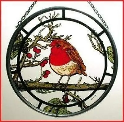 Buy Decorative Hand Painted Stained Glass Window Sun Catcher/Roundel In A Fat Robin • 24.13£
