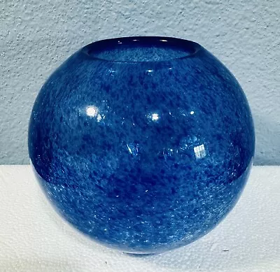 Buy Blue Crackle Glass Vase Heavy Thick Round • 38.54£