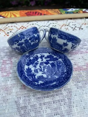 Buy Vintage Children’s Blue Willow China Teacups And Plates 2 Cups And 1 Saucer • 11.53£