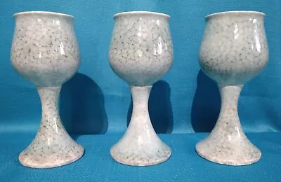 Buy A Set Of Three Vintage Stylish Marbled Turquoise Iden Pottery Goblets • 9.99£